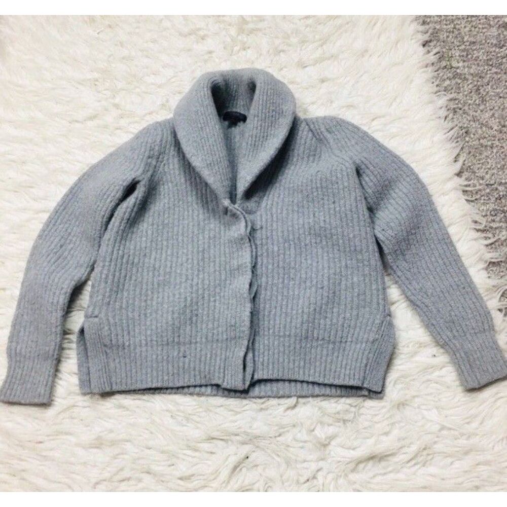 J.CREW Gray Knit 100% Merino Wool Shawl Collar Cardigan Sweater Button Small